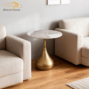 Mesa de Centro Moderna de Lujo con Base de Metal Cepillado de Cobre, Mesa Auxiliar Redonda, Mesa Esquinera para Sala de Estar, Dormitorios, Cafetería - Product Image 2