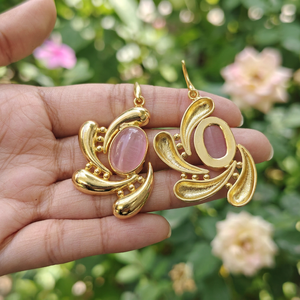 Women's Fashion Jewelry Cat's Eye Oval Gemstone <b>Dangle</b> Drop <b>Earrings</b> Brass 18k <b>Gold</b> Plated Designer Statement Wholesale <b>Earring</b> - Product Image 6