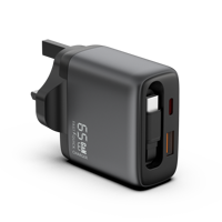 Chargeur rétractable USB C GaN 65W avec câble intégré, adaptateur mural de charge rapide à 2 ports pour iPhone, Galaxy, Pixel, iPad,