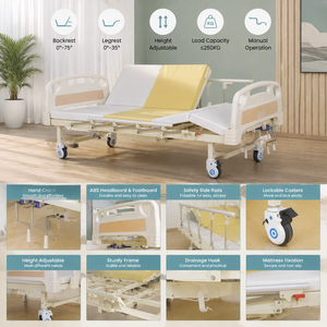 Cama Hospitalaria Manual con 3 Manivelas, Cojín Articulado Central y Barandillas Laterales Telescópicas para Cuidado en el Hogar - Product Image 3