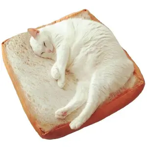 Vendita all'ingrosso letto gatti pane-Emulazione carina Toast fette di pane cuscino di peluche creativo gatti per animali domestici letto di pane cuscini per il tempo libero sonno caldo
