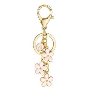 Cute Initial Letter and White Pink Flower Keychain Fashionable Alloy <strong>Keyring</strong> <strong>Charm</strong> for Handbag Backpack Pendant Wholesale - Product Image 2