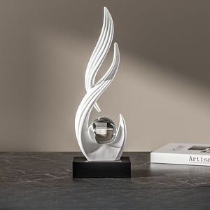 Estatua <span class=keywords><strong>de</strong></span> Resina con <span class=keywords><strong>Llama</strong></span> Abstracta Retorcida y Bola <span class=keywords><strong>de</strong></span> Cristal, Base <span class=keywords><strong>de</strong></span> Madera Negra, Decoración Moderna Minimalista para Escritorio, Feng Shui, Regalo para el Hogar - Product Image 1