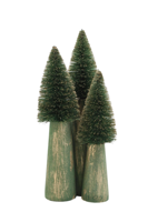 Collection Whispering Pines : Ensembles d'arbres de Noël miniatures en plastique faits à la main, Ambre Chaud, Vert Classique, Givré Doré, Scandinave