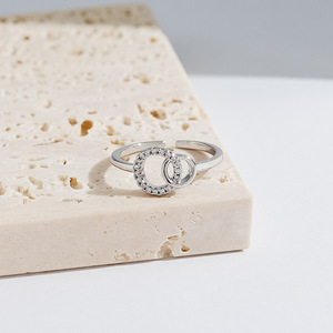 Anillo <span class=keywords><strong>Doble</strong></span> Entrelazado de Cobre con Baño de Plata y Oro Rosa, Estilo Moderno y Lujoso, con Diamantes, para Mujer, Regalo - Product Image 3