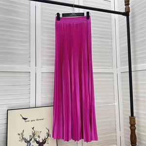 2024 Women Spring New Long Pleated Long <strong>Skirt</strong> <strong>Elastic</strong> High <strong>Waist</strong> Big Swing Solid Color A-line Women's Lady Elegant Half <strong>Skirt</strong> - Product Image 2