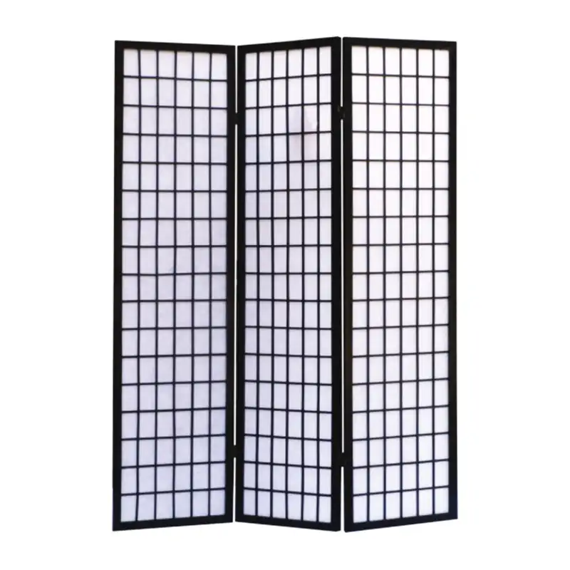 4 Panel Black Screen Room Divider With Bamboo Print Japanese inspiriert raumteiler