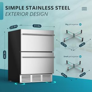 Réfrigérateur à double tiroir sous comptoir Euhome 24 pouces en acier inoxydable, refroidisseur de boissons extérieur pour patio, autonome et sans givre - Product Image 6