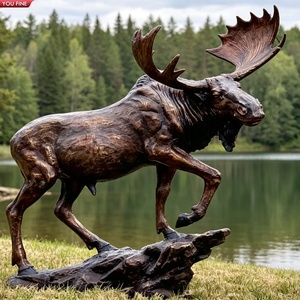 YOUFINE - Estatua Moderna de Alce Caminando en Bronce con Base de Roca, Escultura de Animales Salvajes de Tamaño Real para Reserva Natural y <span class=keywords><strong>Cabaña</strong></span> - Product Image 6
