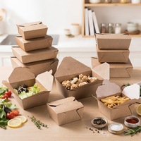 Boîtes alimentaires jetables pliables en papier kraft pour l'emballage de plats rapides tels que les salades, boîtes d'emballage alimentaire en papier kraft brun