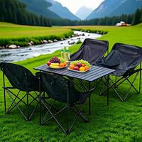 Chaise pliante Moon Chair et table de camping d'extérieur, parfaites pour les barbecues dans la cour et les pique-niques en plein air, ensemble d'extérieur