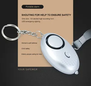 Alarm pribadi 130DB suara aman untuk wanita, Gantungan Kunci Alarm keamanan pertahanan diri darurat dengan lampu berkedip Led