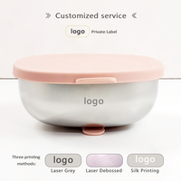 Bol d'alimentation classique en acier inoxydable avec logo personnalisé, base d'aspiration en silicone antidérapante, assiette pour bébé avec couvercle en silicone