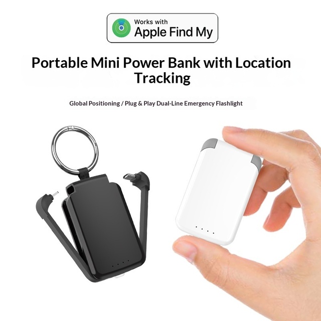 Multi Function 2000mAh Mini Portable Type-C Keychain Power Bank Emergency Flashlight Global Positioning Tracker Anti-Loss