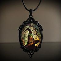 Collier Cadre Photo Vintage Style Gothique Rétro avec Château, Chauve-souris, Roses, Corbeau et Croix, thème Vampire