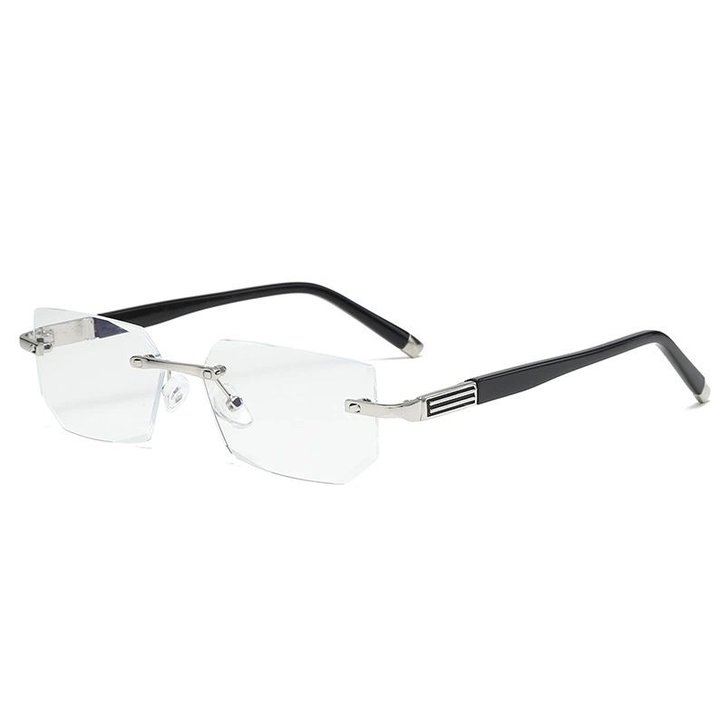 Metal Rimless Anti Blue Reading Glasses with Trimmed Shape Lens for Blue Light Protection