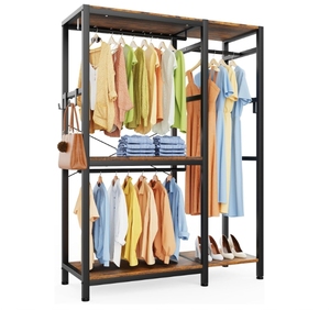 Combohome Porte-vêtements en métal et bois Grand porte-vêtements Porte-vêtements autoportant - Product Image 1