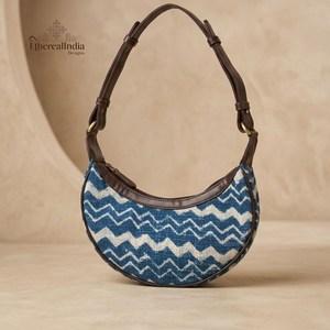 Sac demi-lune Chevron bleu en gros, sac à bandoulière fait main en coton, sac hobo demi-lune, fournisseur exportateur Inde - Product Image 2