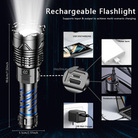 Lampe torche LED puissante à zoom 50W, laser blanc haute puissance, haute luminosité, rechargeable par USB, 5 modes, lampe torche tactique puissante pour les situations d'urgence