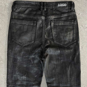 Vaqueros vintage encerados personalizados al por mayor para hombre, estilo streetwear, vaqueros de mezclilla ajustados, vaqueros negros acampanados para hombre - Product Image 5