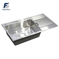 Meuble d'évier autoportant rectangulaire en acier inoxydable sur mesure, style moderne / Table d'évier de cuisine italienne avec égouttoir double profondeur