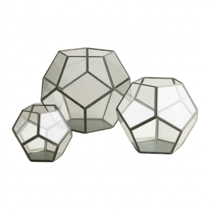 Geometric shape Set of <b>Glass</b> And Black Boxes In Black Antique Finish - Product Image 1
