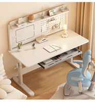 Table d'étude moderne blanche pour enfants avec étagère, tiroir, panneau perforé, organisateur ergonomique réglable en hauteur, en métal durable pour la maison, le bureau ou la chambre