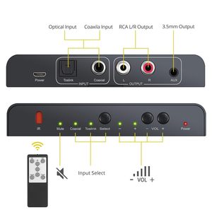 Convertidor de Audio Digital a Analógico de <span class=keywords><strong>192KHz</strong></span>, Entrada Óptica Digital Toslink Coaxial SPDIF, Salida RCA AUX de 3.5mm, Volumen Ajustable - Product Image 2
