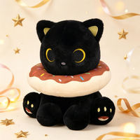 Peluche chat noir kawaii avec collier en forme de beignet, 8 pouces, animal en peluche doux, cadeau d'anniversaire mignon pour les enfants et les filles
