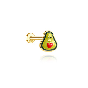 Pendiente de botón de esmalte con diseño de dibujos animados, chapado en oro, de plata S925, con parte trasera plana, para perforaciones de cartílago helix y hueso de la oreja, para mujer - Product Image 2