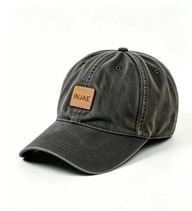 Casquette de baseball vintage en coton délavé, non structurée, à 6 panneaux, avec boucle réglable et patch en cuir, idéale pour l'extérieur - Product Image 1
