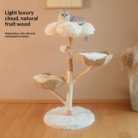 Arbre à chat tout-en-un en bois massif naturel et rotin sisal, design peu encombrant, avec boîte amovible et lavable