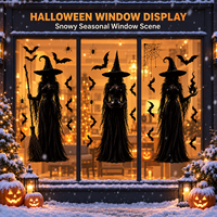 Autocollants statiques réutilisables pour fenêtre, motif sorcière d'Halloween, 3 pièces, 30x60cm, pour décorations de salle de classe, bureau, école