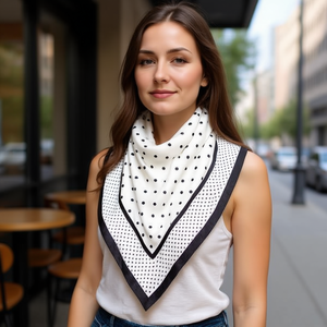 Foulard quadrato 70x70 cm a pois in poliestere, accessorio moda multifunzionale - Product Image 2