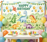 Niedlicher Dinosaurier-Geburtstagshintergrund, Aquarell-Dschungel-Dino-Fotohintergrund für Kinder, Jungen, Safari-Geburtstagsdekoration