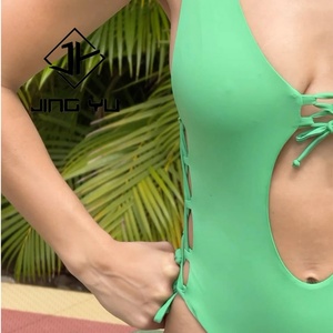 Maillot de bain une pièce pour femme, couleur unie, bretelles creuses, en nylon de haute qualité, grande taille - Product Image 5