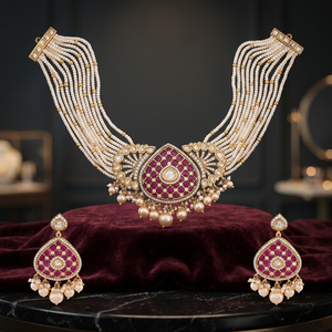 Kundan Wedding <b>Necklace</b> Women's Zinc Alloy Layered Water Drop Shape Elegant & Dazzling - Product Image 3
