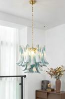 Lustre en verre de Murano au design italien moderne, bleu clair, LED haute luminosité pour chambre à coucher, salon, escalier
