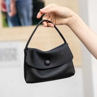Tas Tote Mini Kulit Asli Wanita Kulit Sapi Lapis Atas Penutup Kancing Tas Tangan Kotak Kecil Minimalis