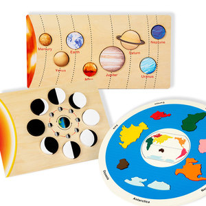 Jeu cognitif Montessori pour enfants, système solaire éducatif, puzzle, 7 continents, jouets en bois assortis pour enfants - Product Image 1