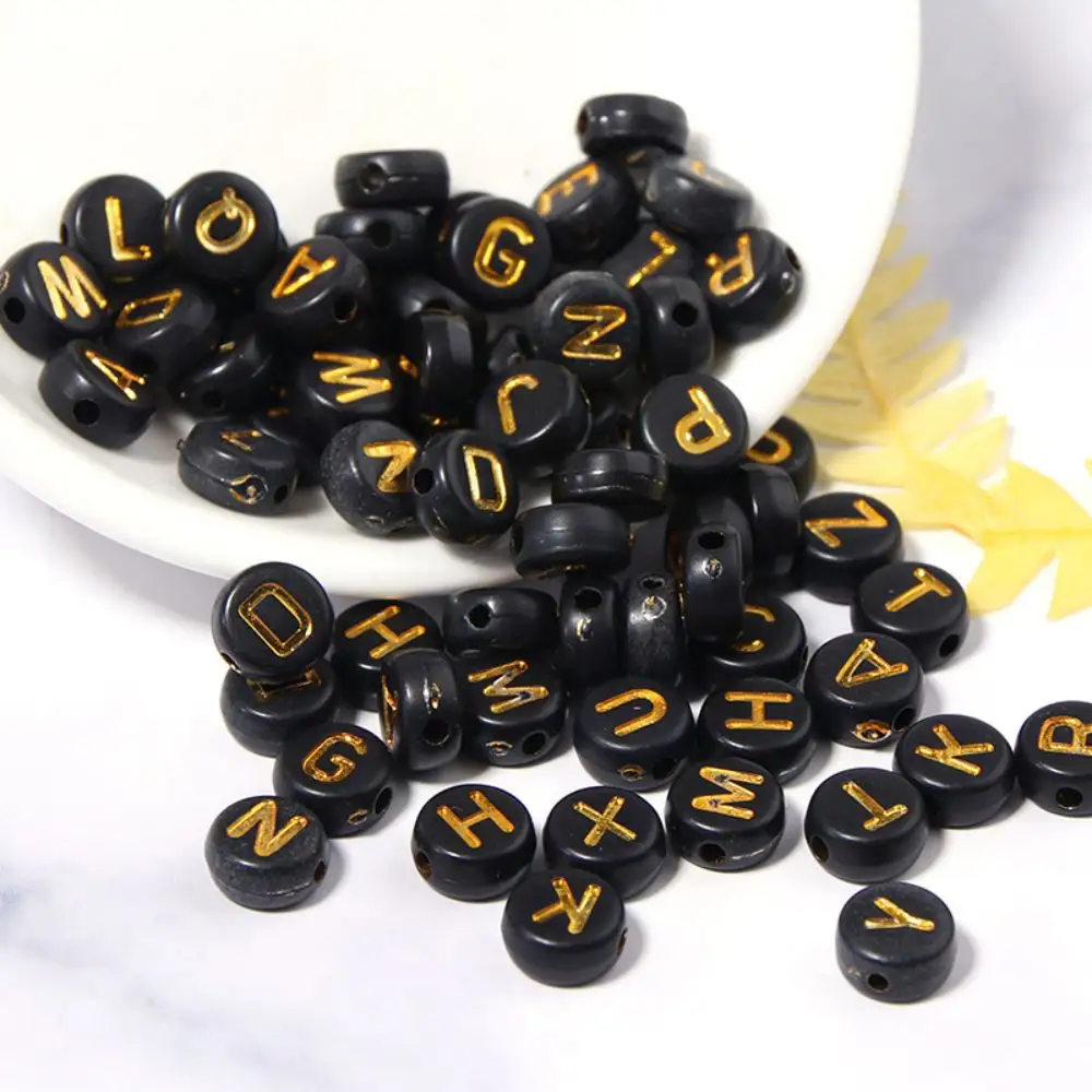 4*7mm 3600pcs/bag Black & Gold Color Alphabet A-Z Acrylic Letter Beads for DIY Jewelry Bracelet Making