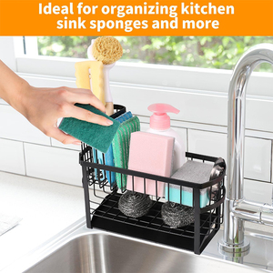 Support de Distributeur de Savon et Éponge 2-en-1 Élégant pour Évier, Panier de Rangement à 2 Niveaux en Métal pour Évier de Cuisine - Product Image 5
