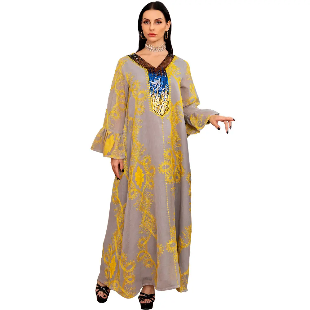 Vestido musulmán de malla con lentejuelas bordadas para mujer, ropa de Oriente Medio, Abaya, Dubai, Turquía, Abaya, novedad de 2022