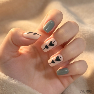 <span class=keywords><strong>Uñas</strong></span> Postizas Grises y Rosa Nude, <span class=keywords><strong>Uñas</strong></span> Cortas Cuadradas Brillantes con Diseño de Corazón, <span class=keywords><strong>Uñas</strong></span> Acrílicas Reutilizables - Product Image 1