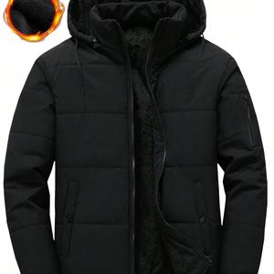 Chaqueta de plumón acolchada extragrande para hombre, estilo urbano, con logotipo bordado personalizado, cortavientos, impermeable, con cremallera y capucha. - Product Image 3