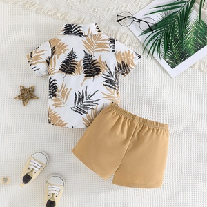 Conjunto de Dos Piezas al por Mayor para Bebés Niños, Estilo Resort de Playa, Camisa con Estampado de Palmeras y Pantalones Cortos Deportivos Casuales para Verano - Product Image 6