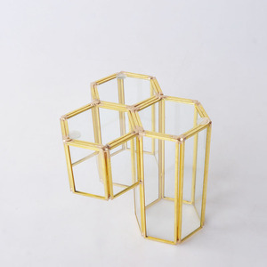 3-مقصورة فرشاة للمكياج حامل خمر نمط النحاس والزجاج منظم - Product Image 6