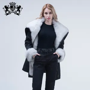 Venta al por mayor nuevo estilo de proveedores dama con capucha abrigo de piel de zorro Real Fur Parka