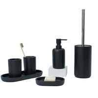 Ensemble d'accessoires de salle de bain en résine noire mate, 6 pièces, distributeur de savon cylindrique, porte-brosse de toilette, décoration nordique pour la salle de bain et la maison