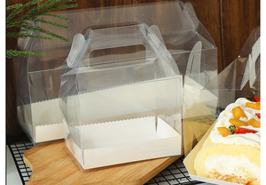 Rectángulo rollo <span class=keywords><strong>suizo</strong></span> mousse pastel <span class=keywords><strong>postre</strong></span> hornear transparente Cupcake caja de embalaje con asa - Product Image 4